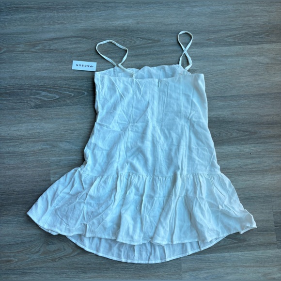 NWT. PacSun White Linen Drop Waist Mini Dress. Size Medium. - Picture 5 of 5